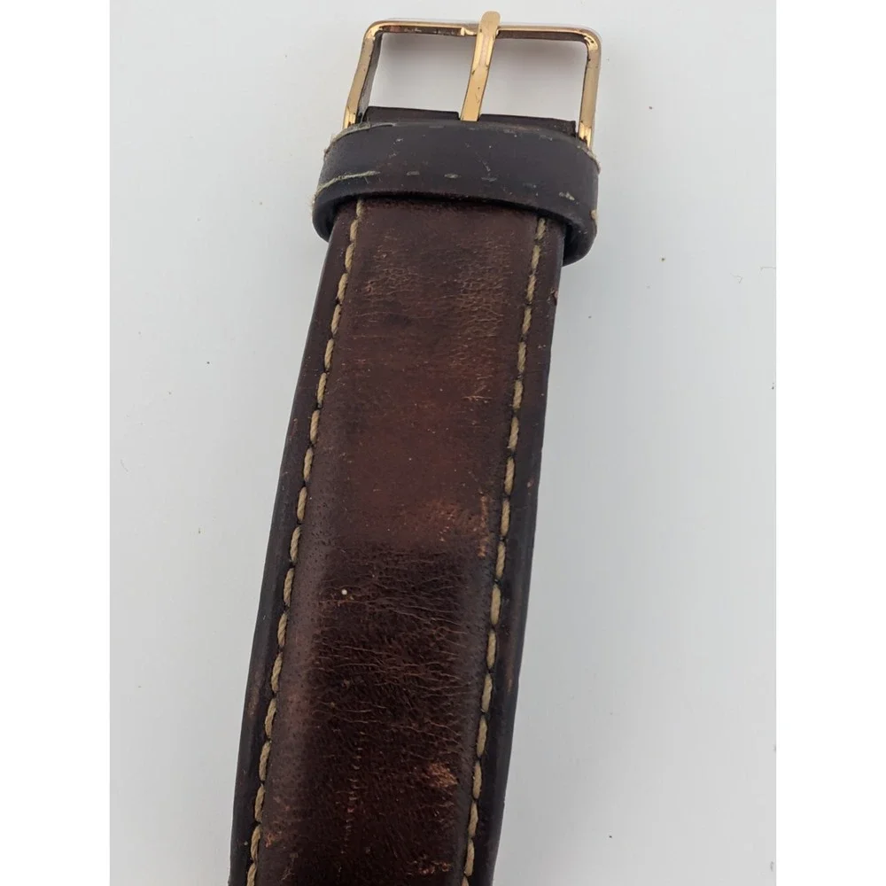 Lamex India 18k Gold Electroplated Watch Men 32mm Case Leather Band- New Battery